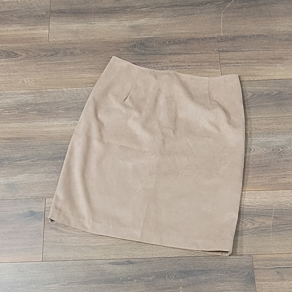 Vintage Faux Soft Suede Tan Classic Busniess Casual Skirt Size 13/14